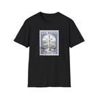 Christian Cross Stamp T‑Shirt — Vintage Postage Religious Tee