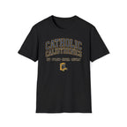 Catholic Calisthenics T-Shirt — "Sit • Stand • Kneel • Repeat" Prayer Bench Tee