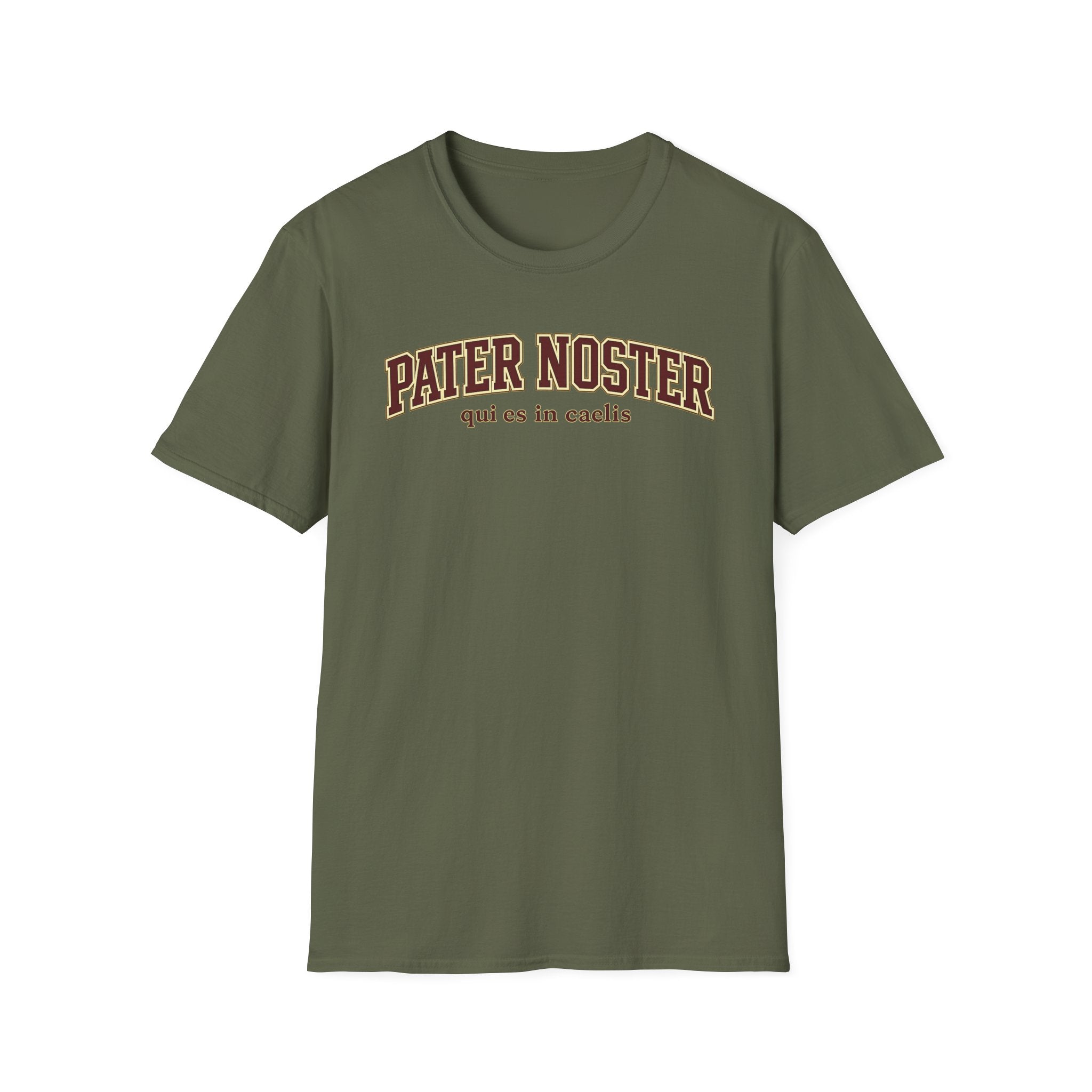 Pater Noster College-Style T‑Shirt — "qui es in caelis" Vintage Religious Tee