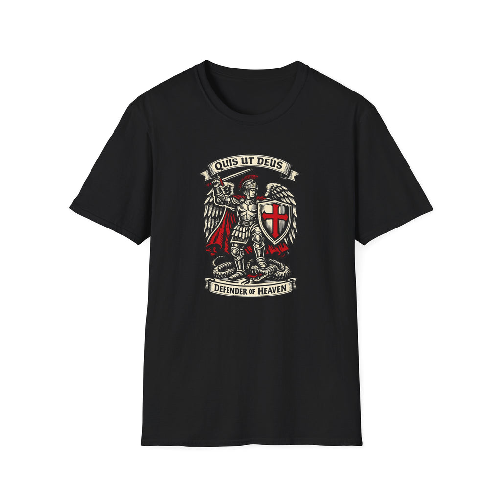 Saint Michael 'Quis Ut Deus' T-Shirt — Defender of Heaven Shield Graphic Tee