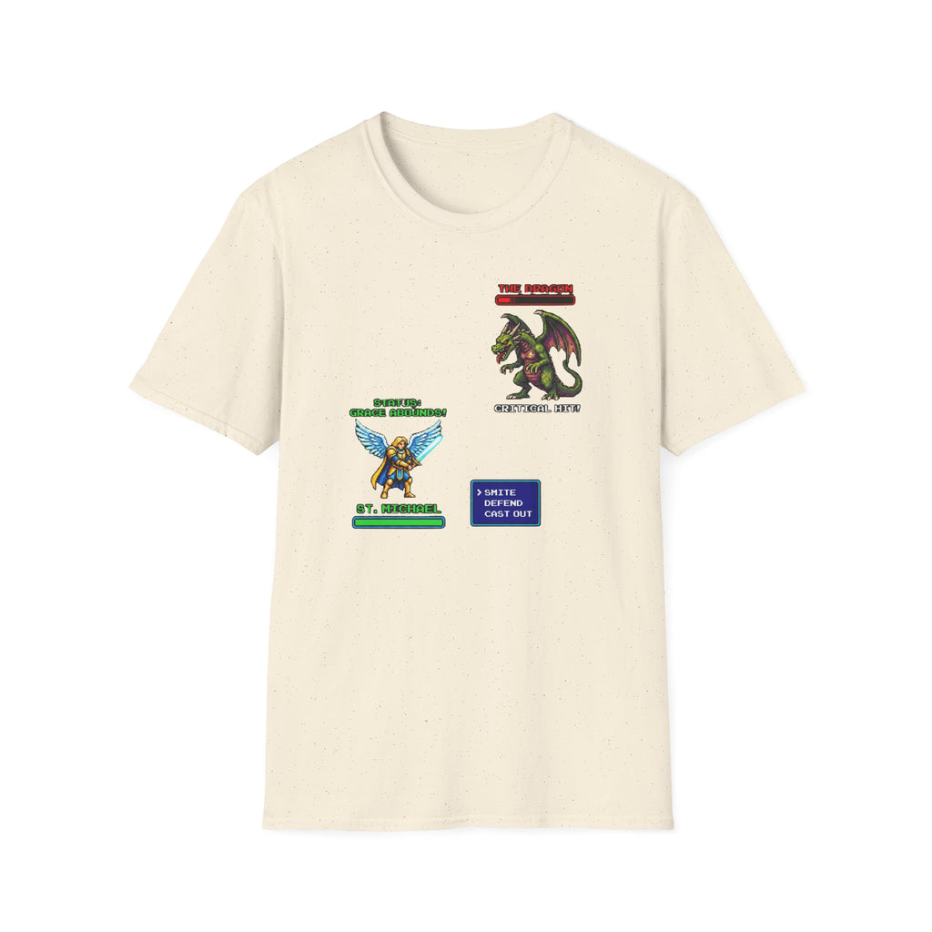Retro RPG Battle Screen T-Shirt — Pixel Dragon vs Hero Video Game Tee