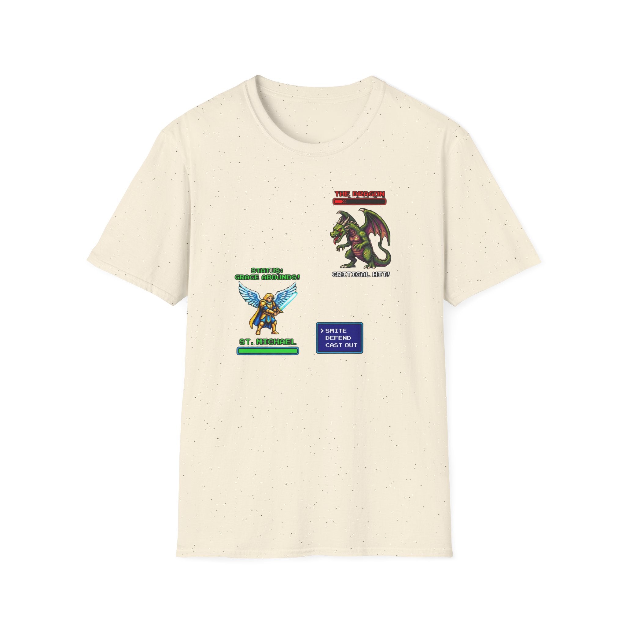 Retro RPG Battle Screen T-Shirt — Pixel Dragon vs Hero Video Game Tee