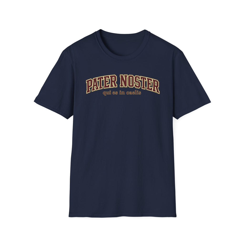 Pater Noster College-Style T‑Shirt — "qui es in caelis" Vintage Religious Tee