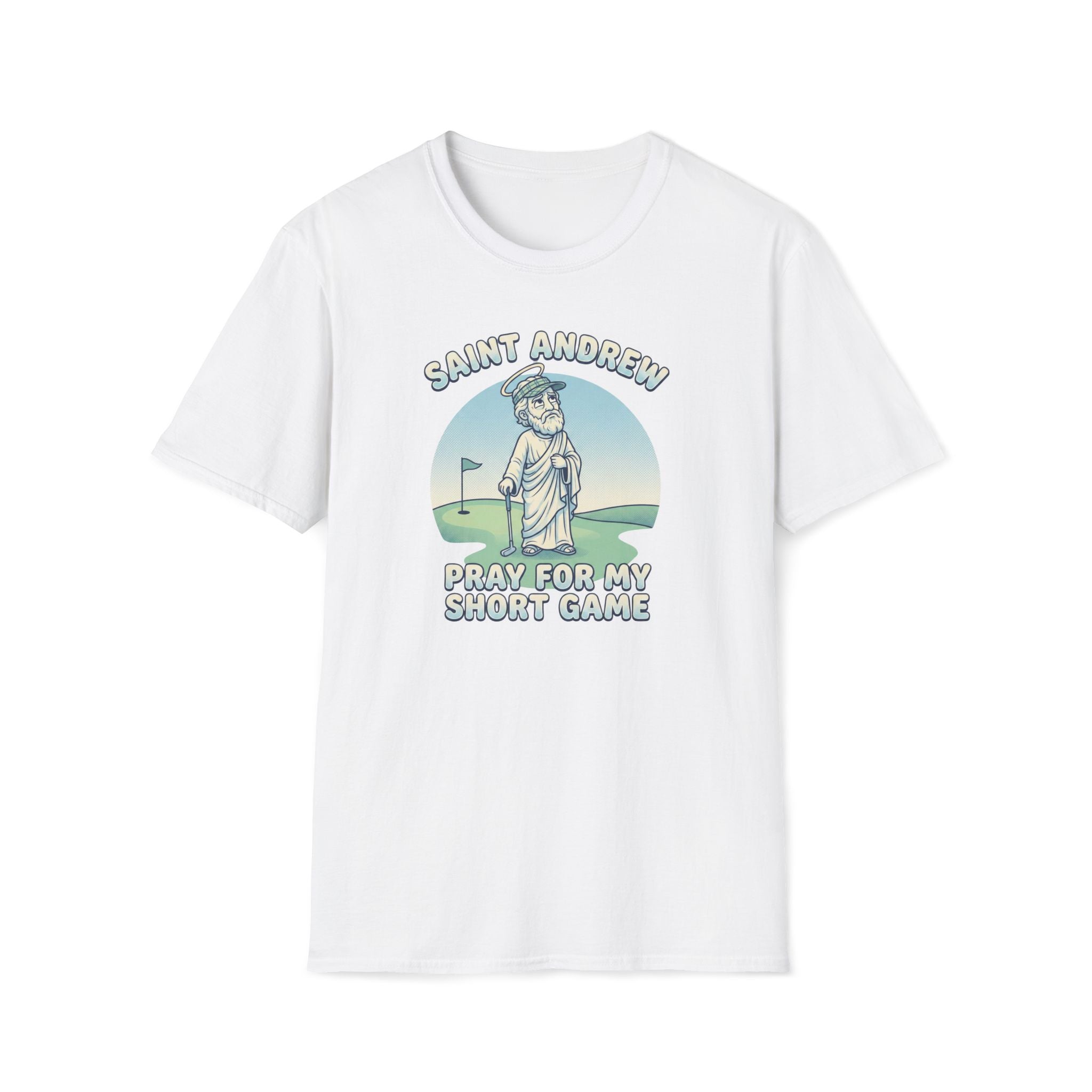 Saint Andrew Golf T-Shirt – “Pray For My Short Game” Golf Humor Tee