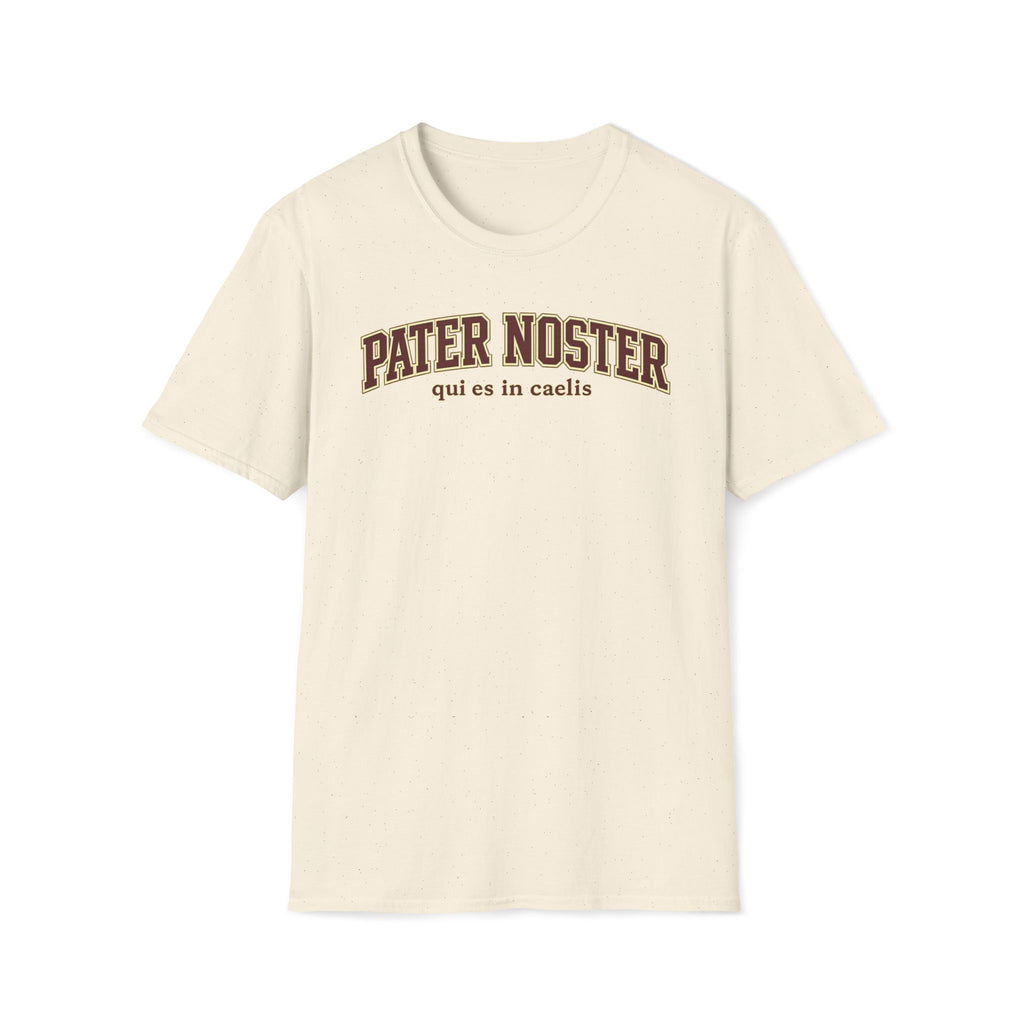 Pater Noster College-Style T‑Shirt — "qui es in caelis" Vintage Religious Tee