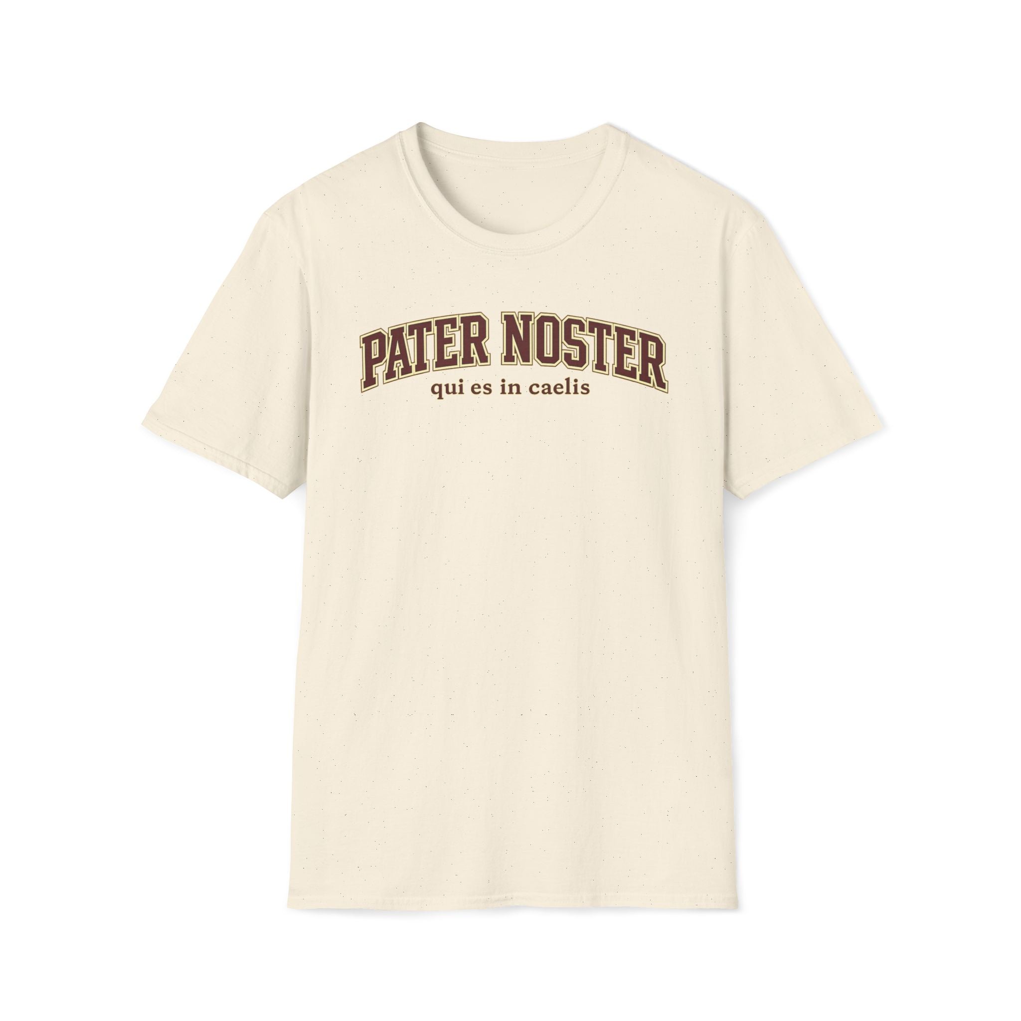 Pater Noster College-Style T‑Shirt — "qui es in caelis" Vintage Religious Tee