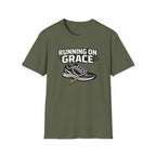 Running On Grace T-Shirt — Christian Running Tee with Sneaker & Cross