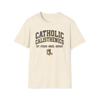 Catholic Calisthenics T-Shirt — "Sit • Stand • Kneel • Repeat" Prayer Bench Tee