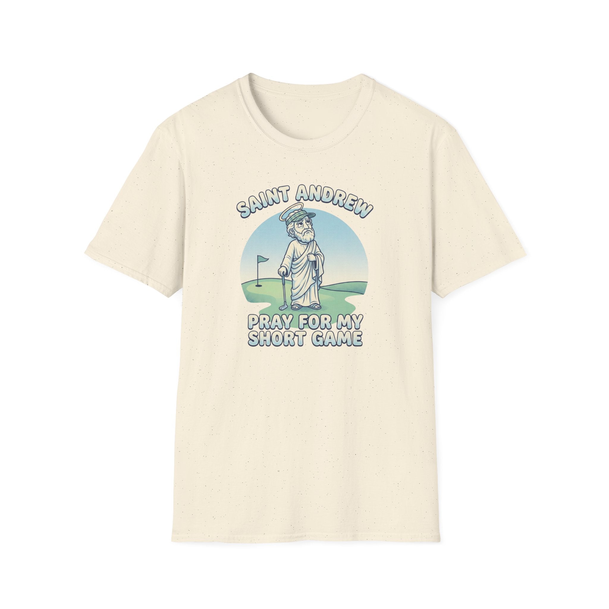 Saint Andrew Golf T-Shirt – “Pray For My Short Game” Golf Humor Tee