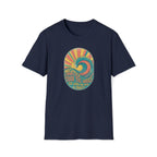 T-Shirt — "Mightier Than the Waves" Vintage Surf Sunset Tee