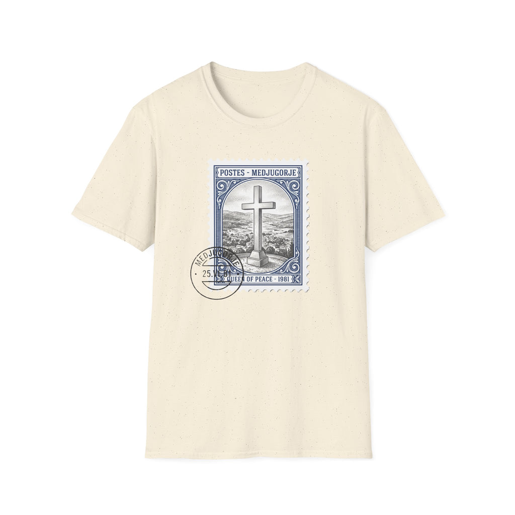 Christian Cross Stamp T‑Shirt — Vintage Postage Religious Tee