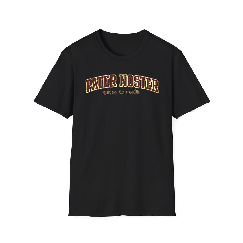 Pater Noster College-Style T‑Shirt — "qui es in caelis" Vintage Religious Tee