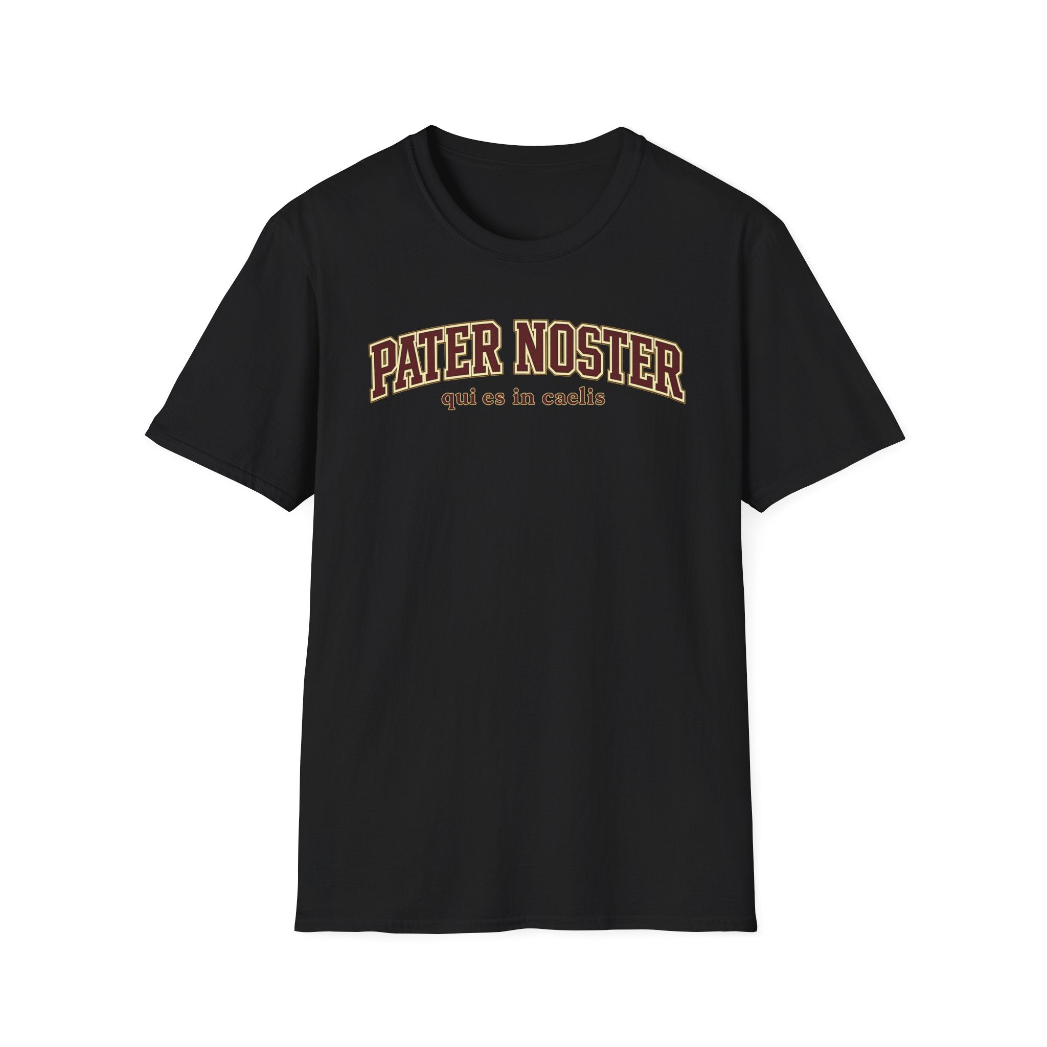 Pater Noster College-Style T‑Shirt — "qui es in caelis" Vintage Religious Tee
