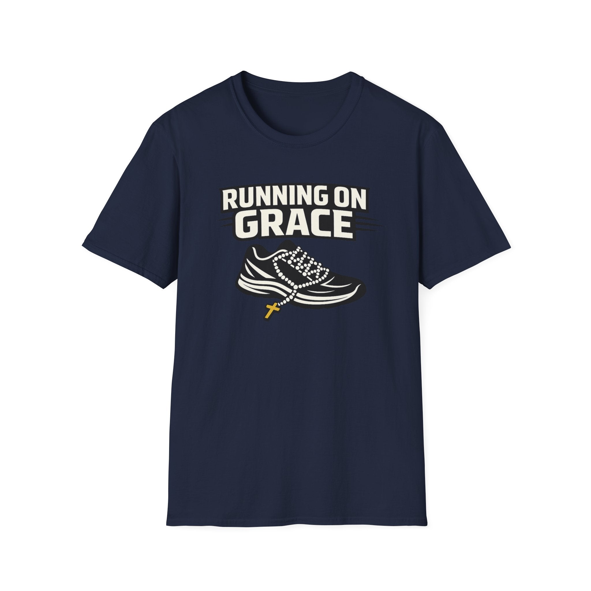 Running On Grace T-Shirt — Christian Running Tee with Sneaker & Cross