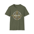 When Lost Compass T-Shirt — "When Lost Follow the Saints" Christian Compass Tee