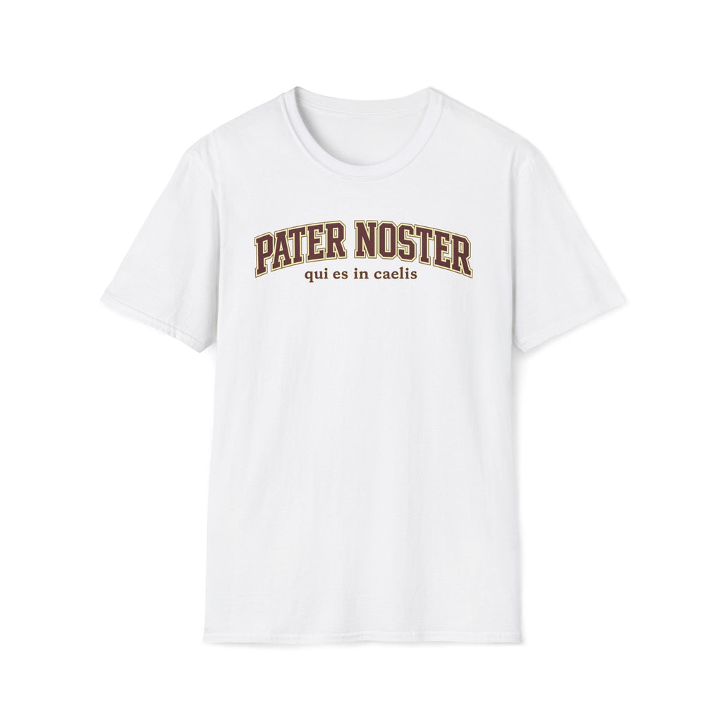 Pater Noster College-Style T‑Shirt — "qui es in caelis" Vintage Religious Tee