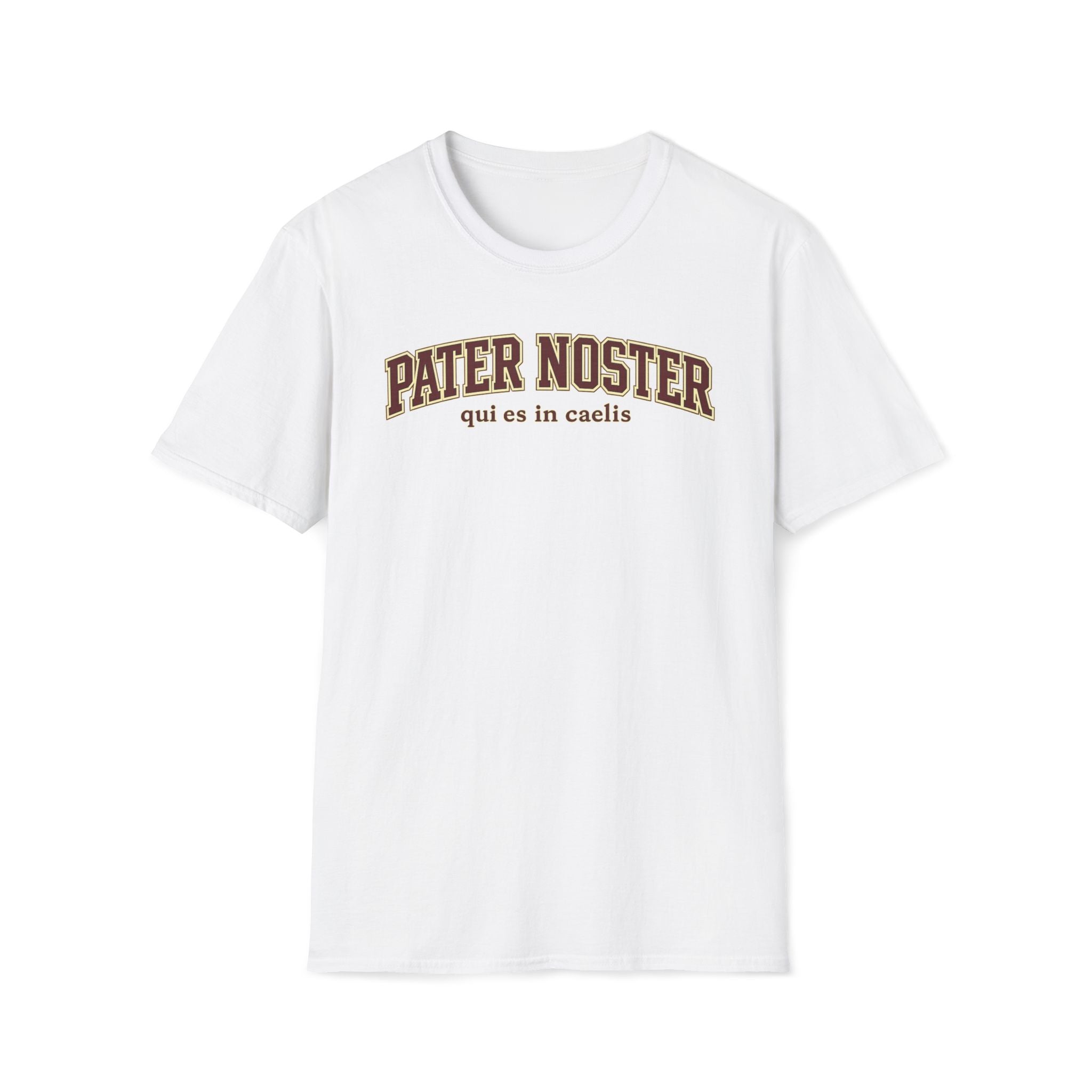 Pater Noster College-Style T‑Shirt — "qui es in caelis" Vintage Religious Tee