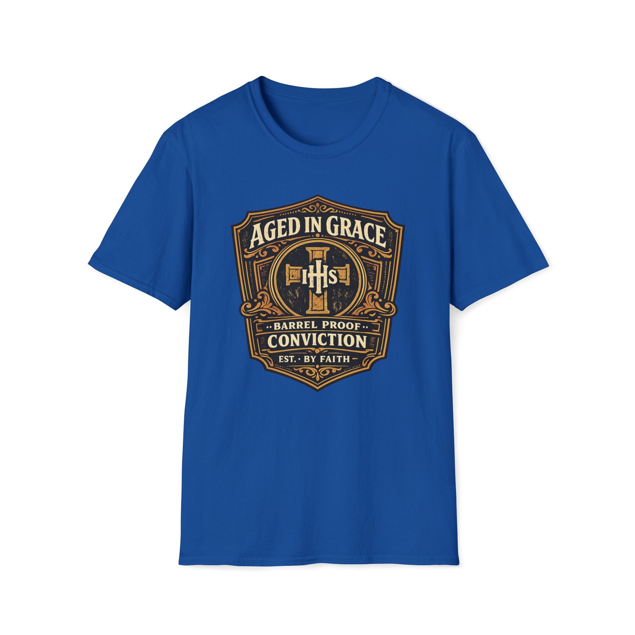 Aged In Grace T-Shirt — 'Aged In Grace: Barrel Proof Conviction' Christian Faith Tee