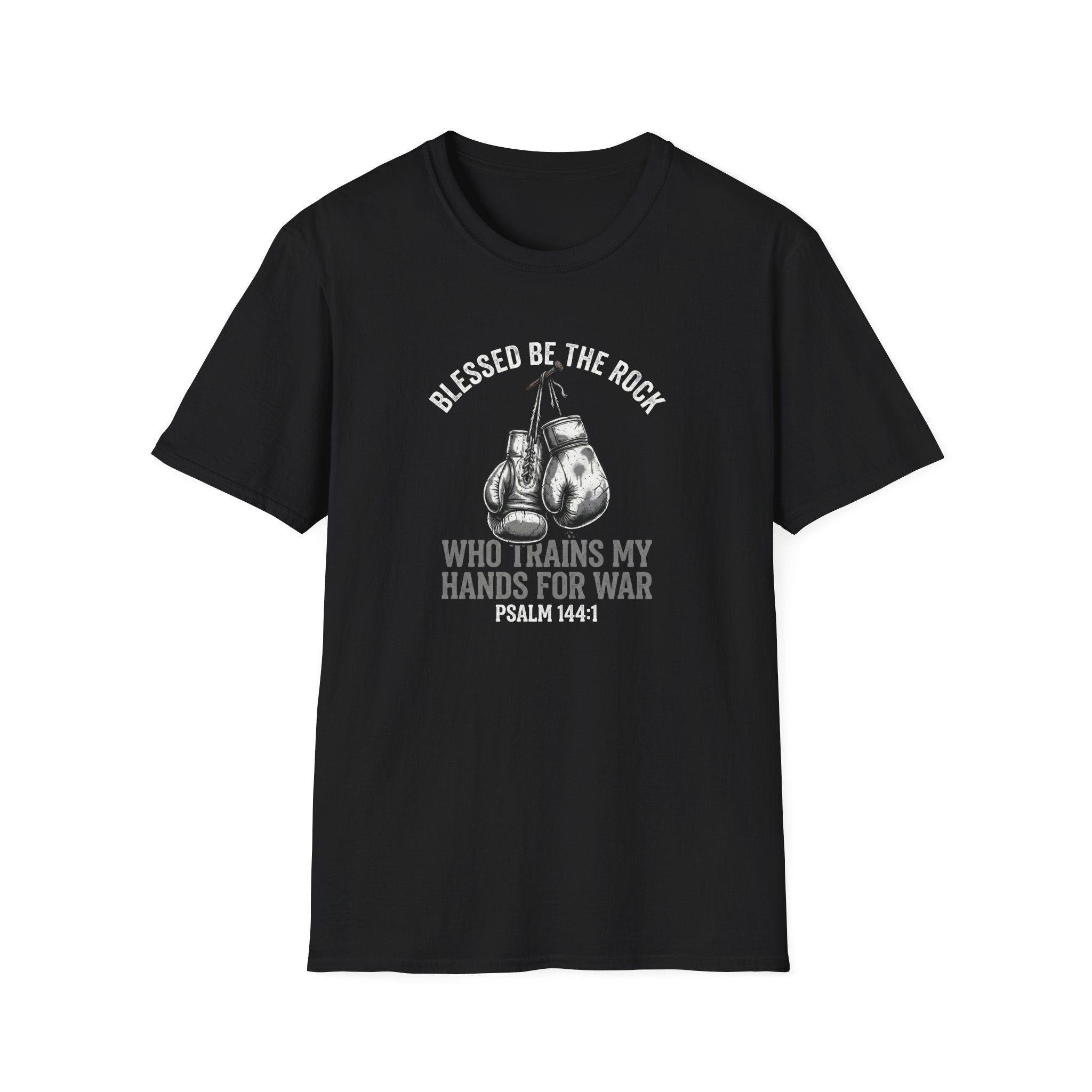 Bible Verse Boxing T-Shirt — "Blessed Be the Rock" (Psalm 144:1)