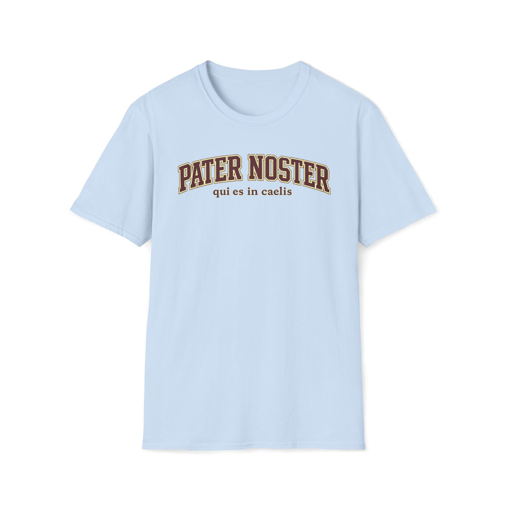 Pater Noster College-Style T‑Shirt — "qui es in caelis" Vintage Religious Tee