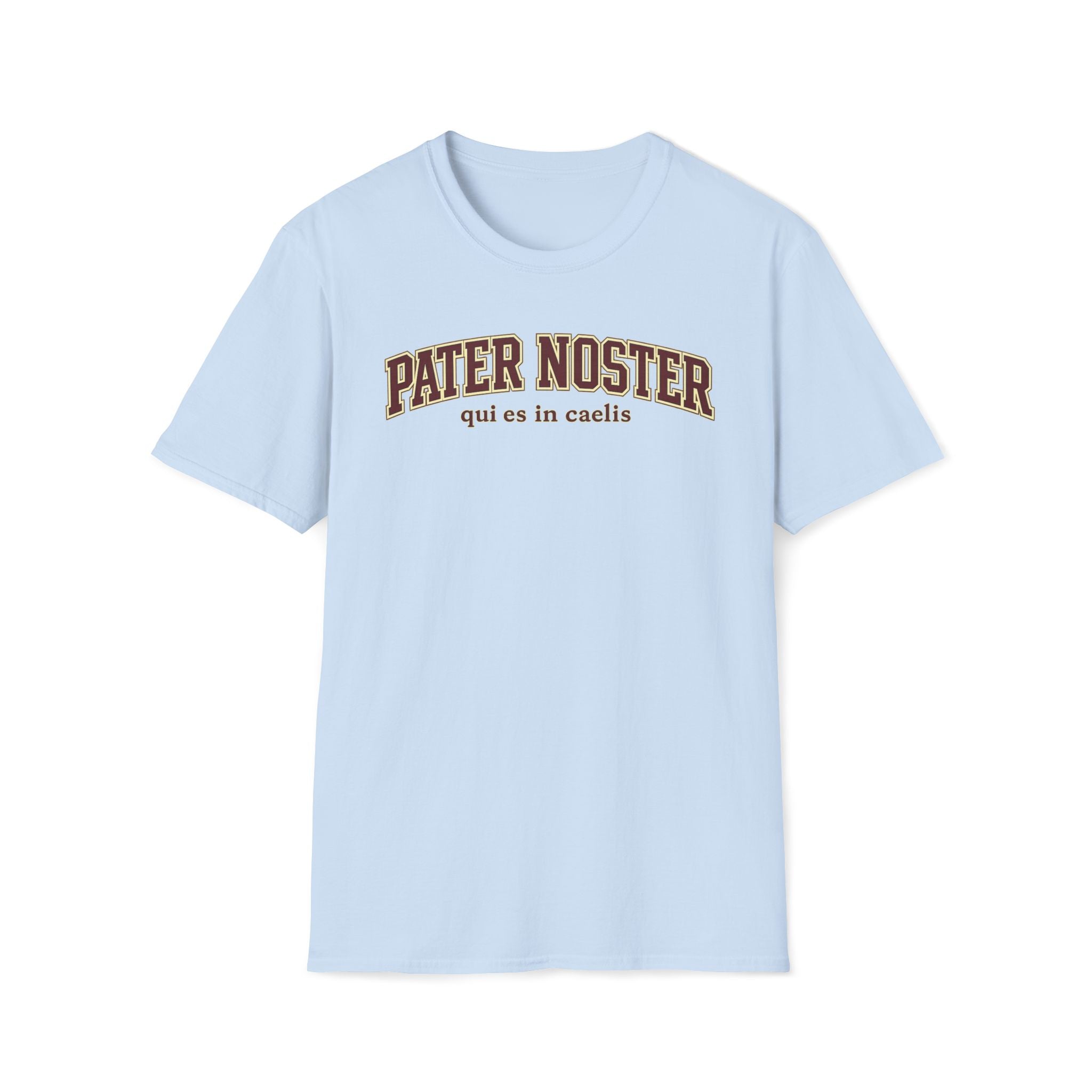 Pater Noster College-Style T‑Shirt — "qui es in caelis" Vintage Religious Tee
