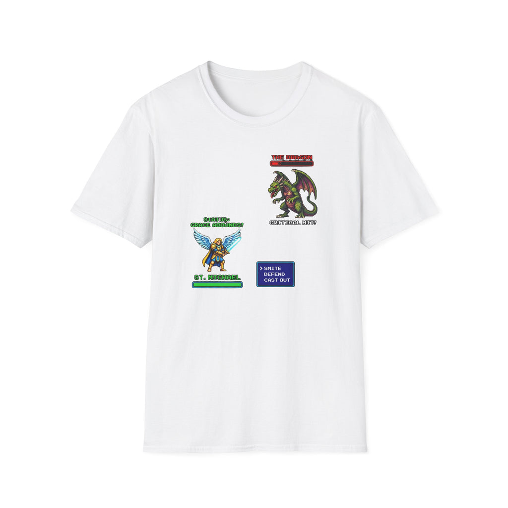 Retro RPG Battle Screen T-Shirt — Pixel Dragon vs Hero Video Game Tee