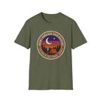 Camping Badge T-Shirt — "When I Consider Your Heavens" Retro Moon & Tent Tee