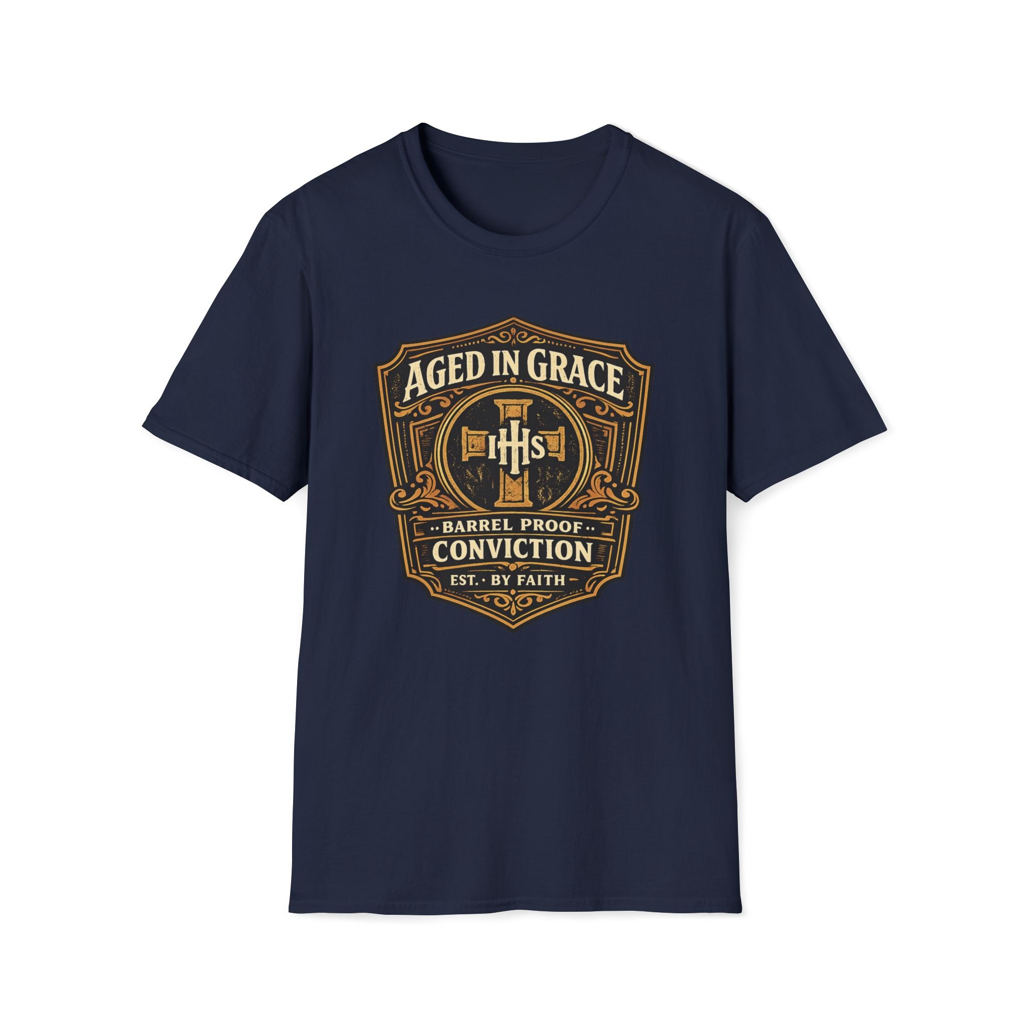 Aged In Grace T-Shirt — 'Aged In Grace: Barrel Proof Conviction' Christian Faith Tee