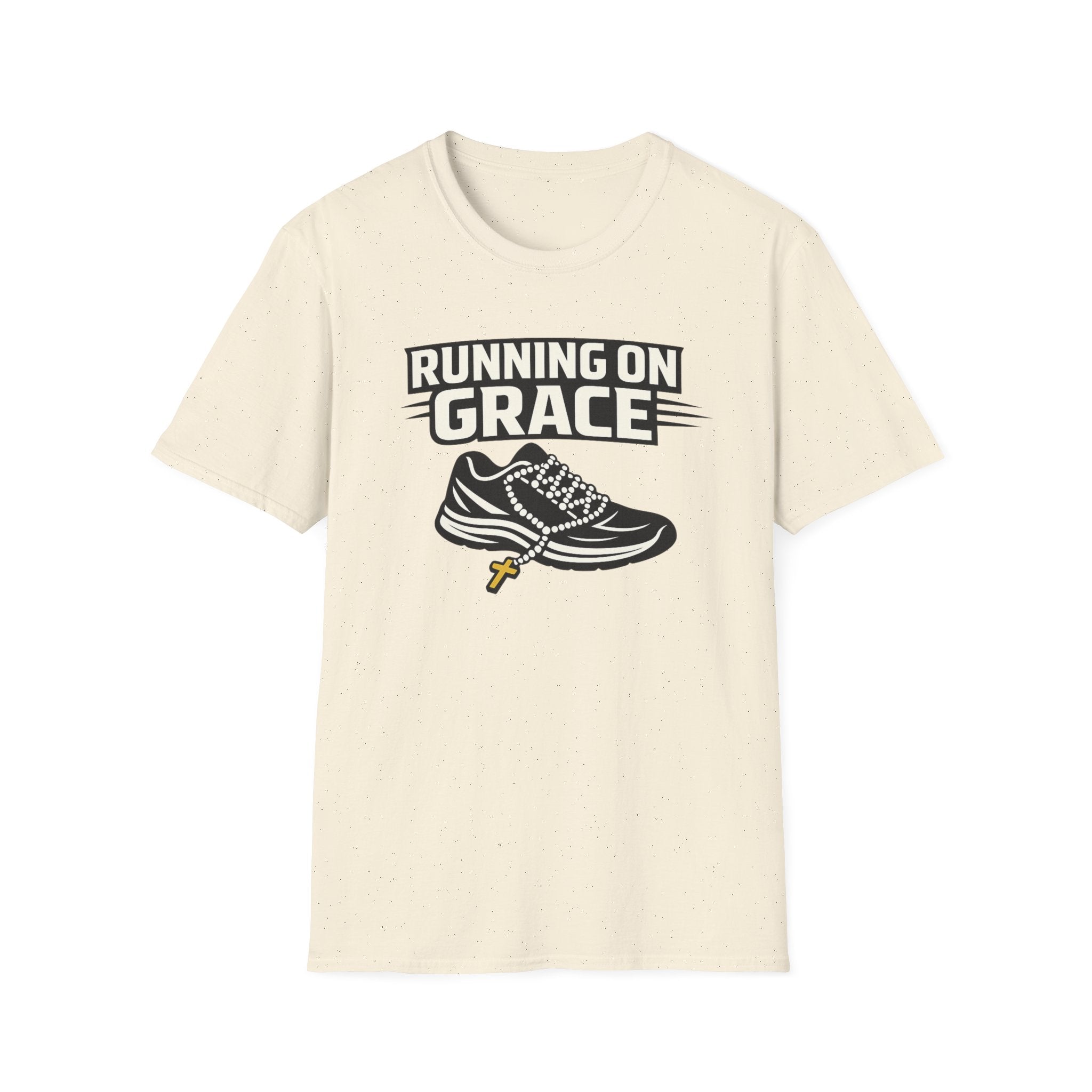 Running On Grace T-Shirt — Christian Running Tee with Sneaker & Cross