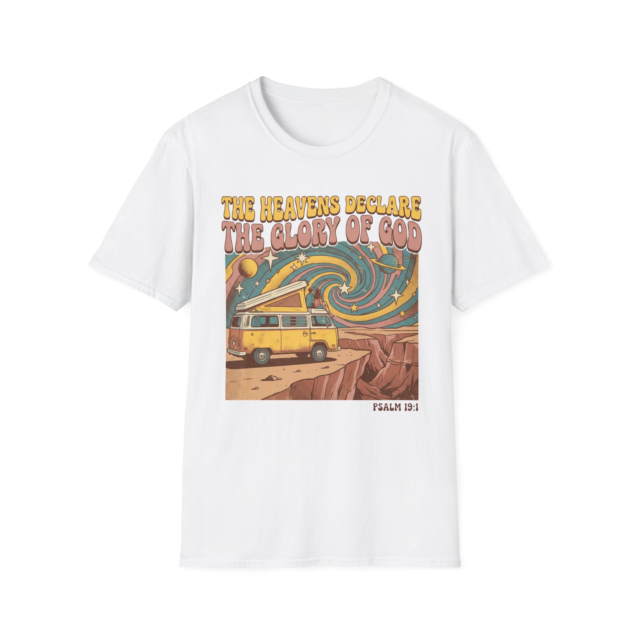 Vintage Road Trip T-Shirt — "The Heavens Declare the Glory of God" Retro Van Graphic