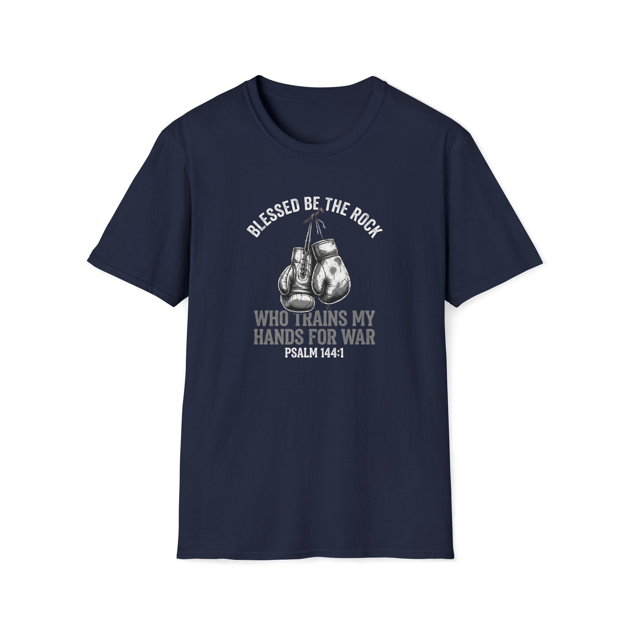 Bible Verse Boxing T-Shirt — "Blessed Be the Rock" (Psalm 144:1)