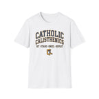 Catholic Calisthenics T-Shirt — "Sit • Stand • Kneel • Repeat" Prayer Bench Tee