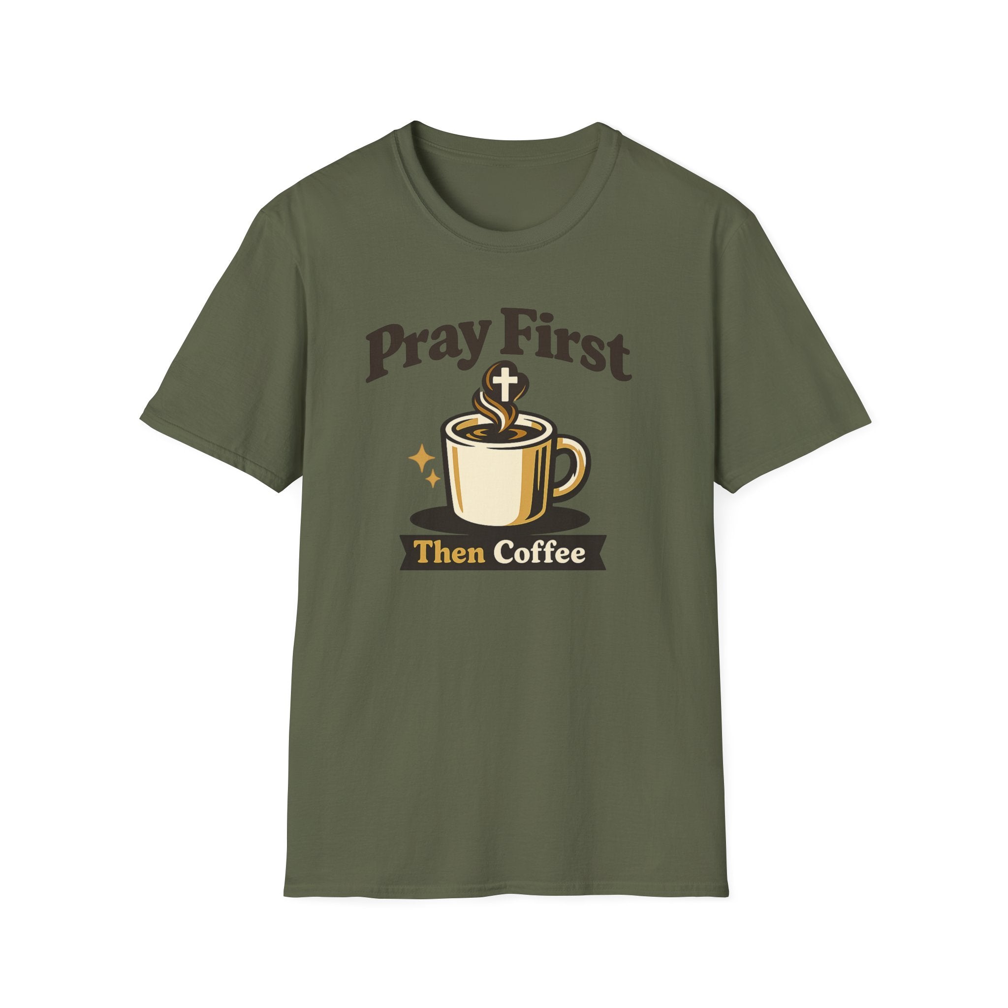 Pray First Then Coffee T-Shirt — Christian Coffee Lover Tee