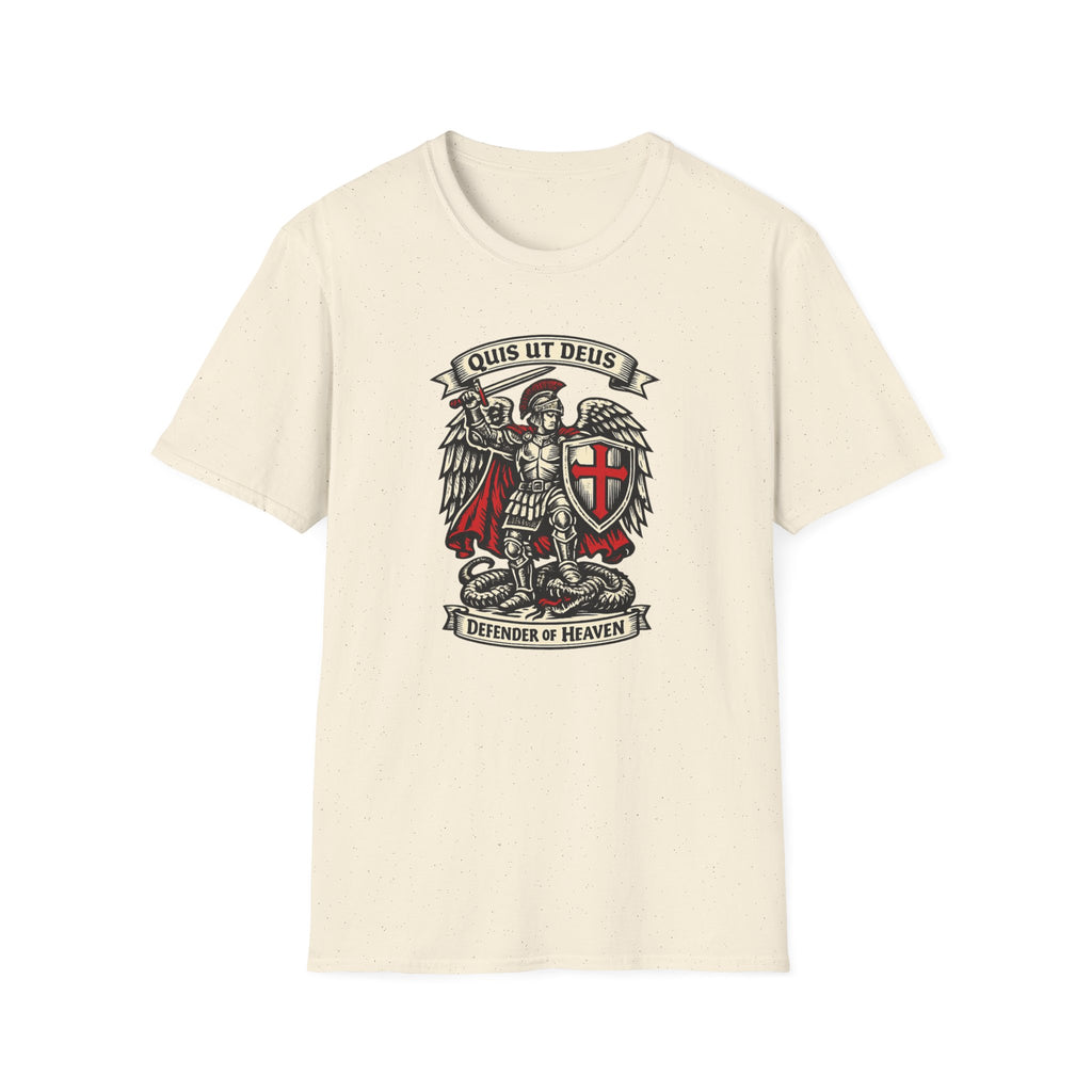 Saint Michael 'Quis Ut Deus' T-Shirt — Defender of Heaven Shield Graphic Tee