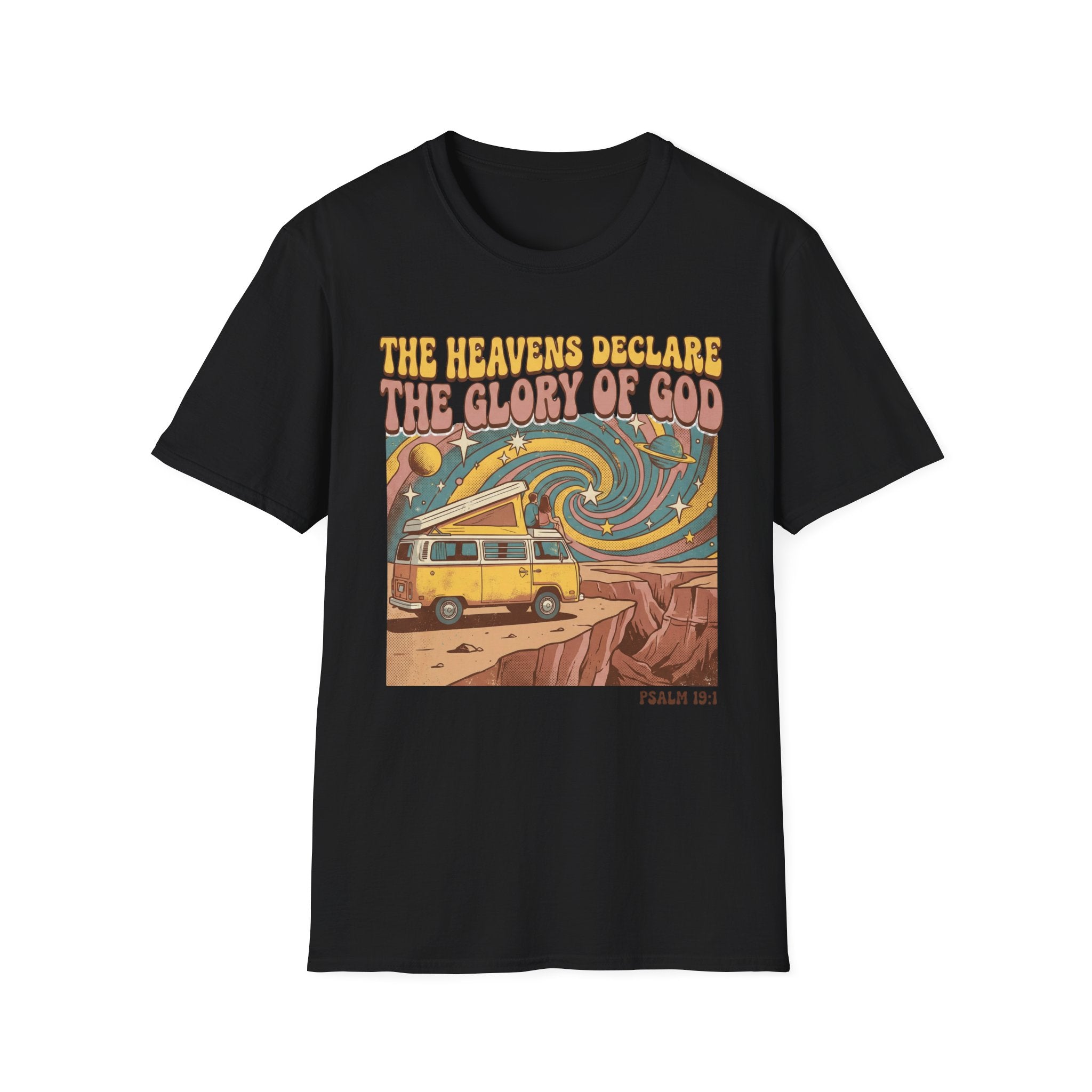Vintage Road Trip T-Shirt — "The Heavens Declare the Glory of God" Retro Van Graphic