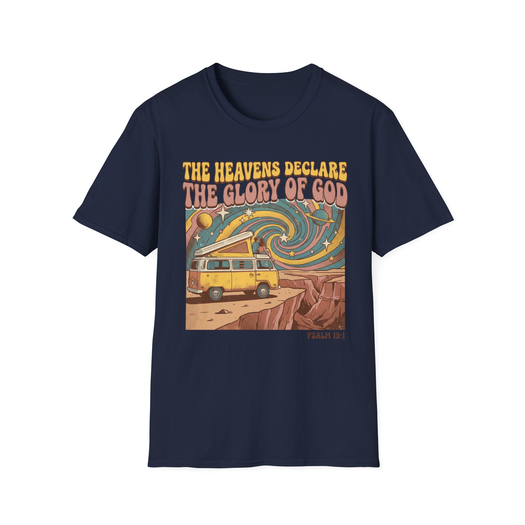 Vintage Road Trip T-Shirt — "The Heavens Declare the Glory of God" Retro Van Graphic