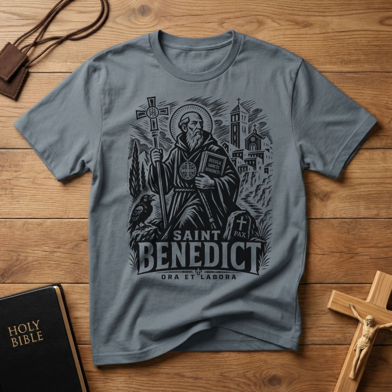 Saint Benedict Woodcut T-Shirt