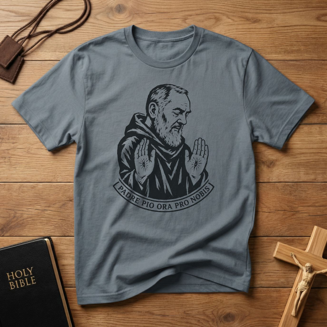 Padre Pio Woodcut T-shirt