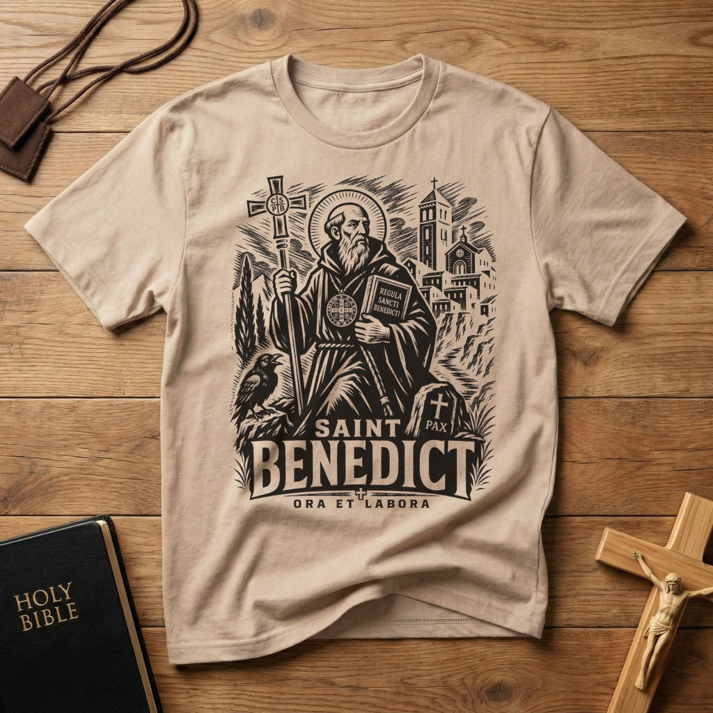 Saint Benedict Woodcut T-Shirt