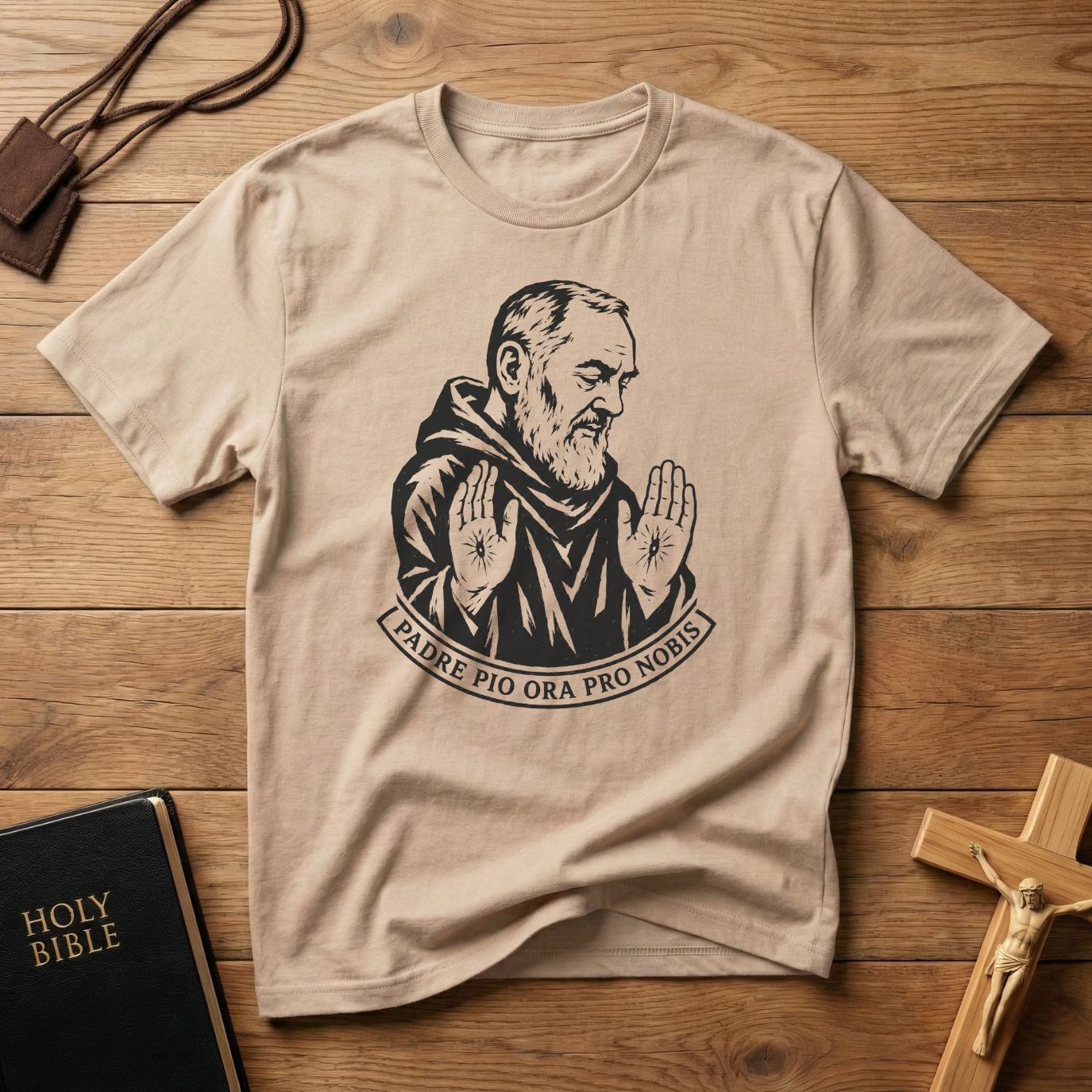 Padre Pio Woodcut T-shirt
