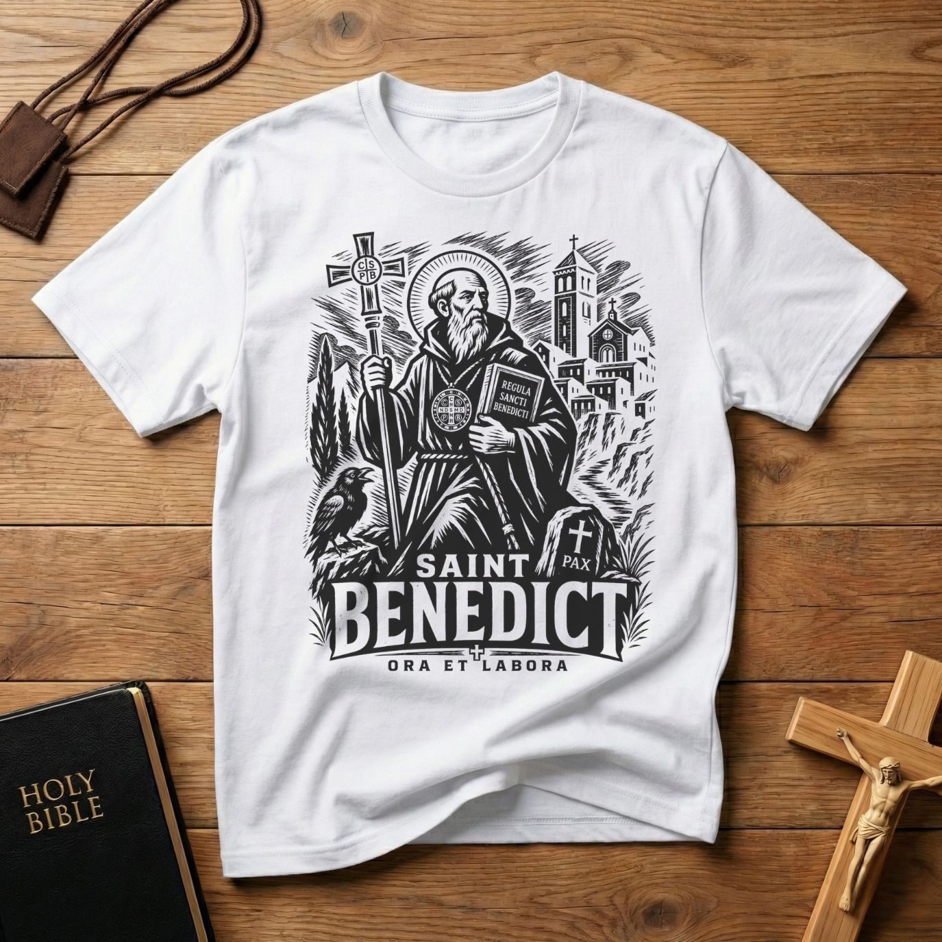Saint Benedict Woodcut T-Shirt