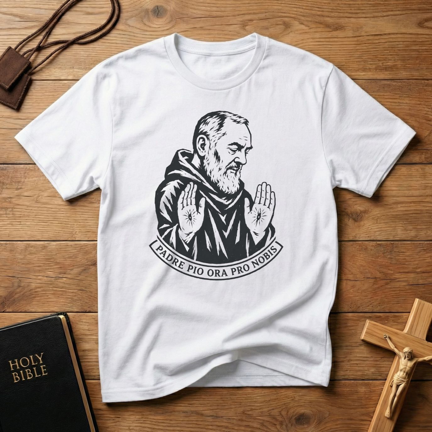 Padre Pio Woodcut T-shirt