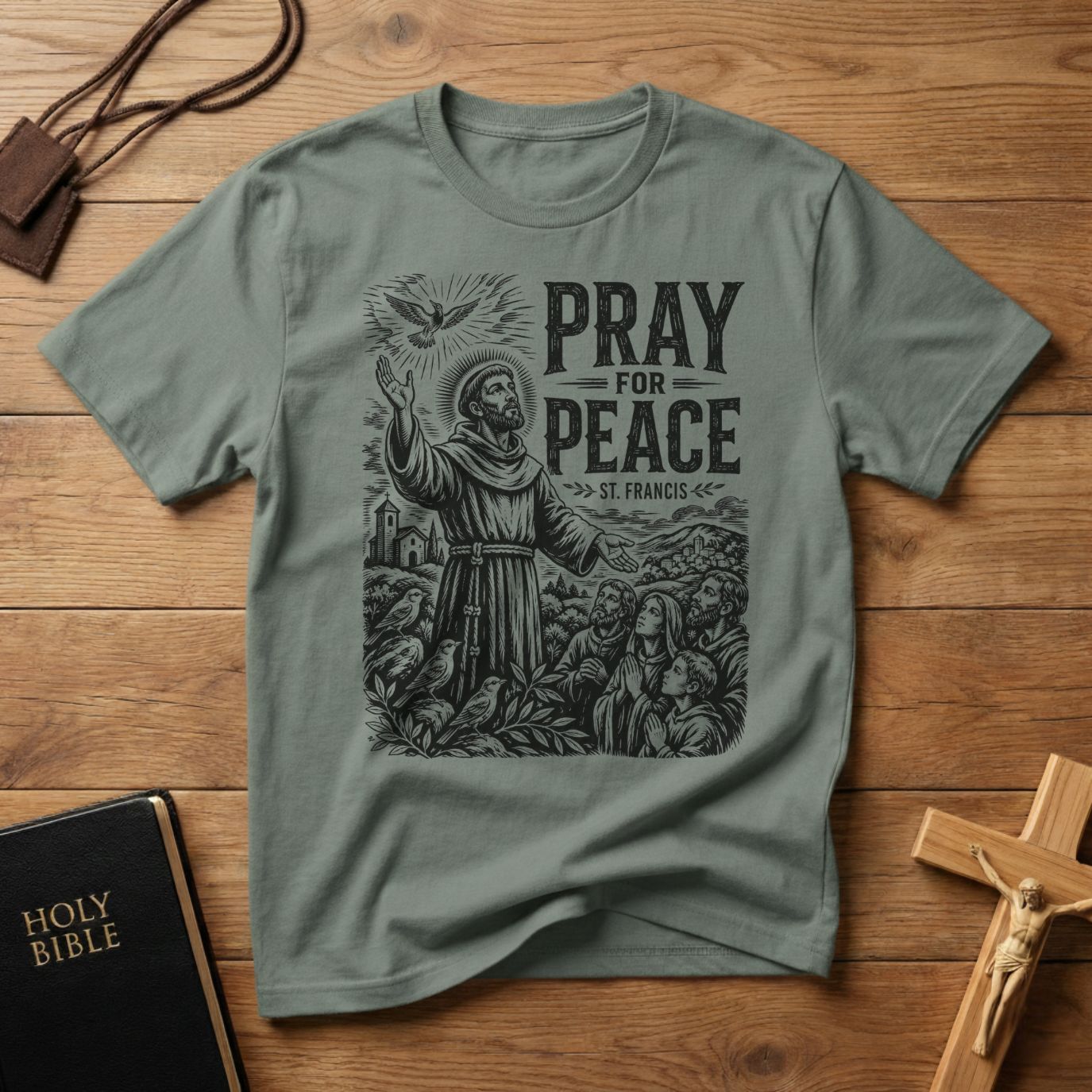 Saint Francis Wood Cut T-Shirt