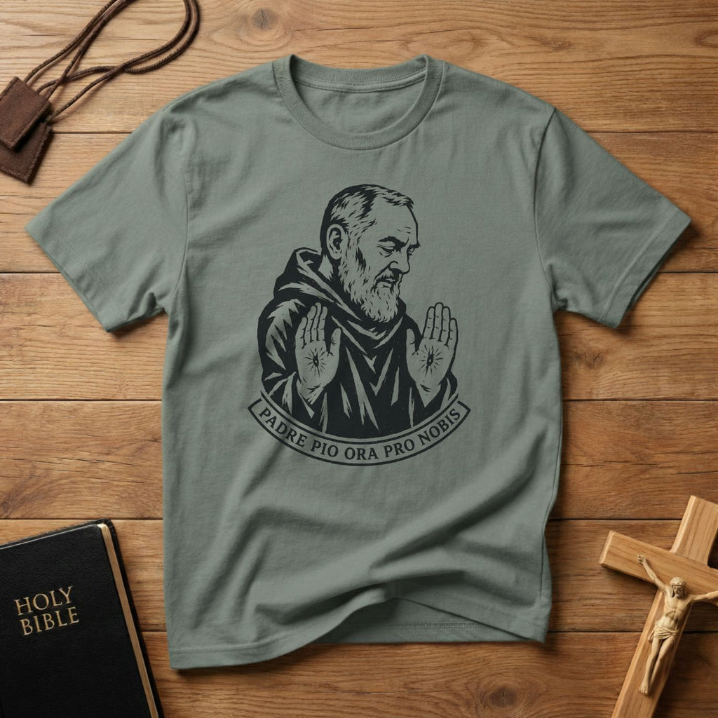 Padre Pio Woodcut T-shirt