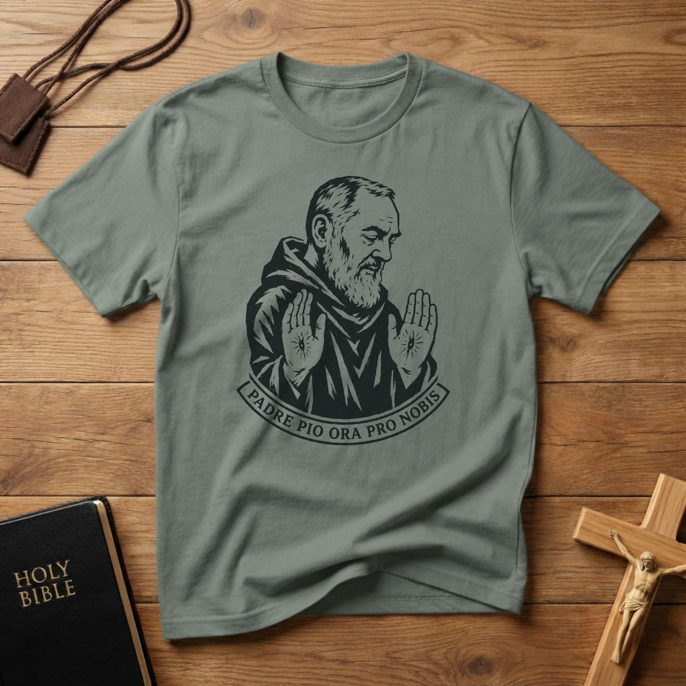 Padre Pio Woodcut T-shirt