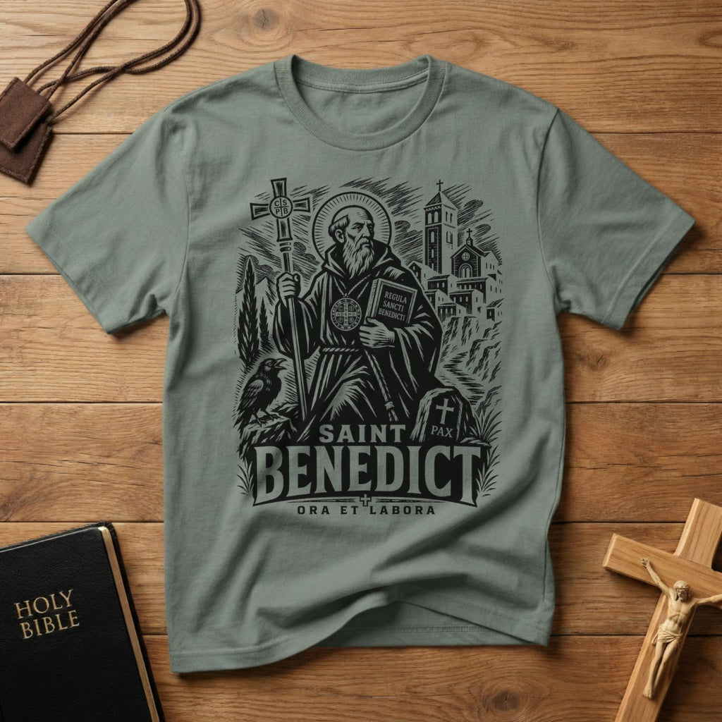 Saint Benedict Woodcut T-Shirt