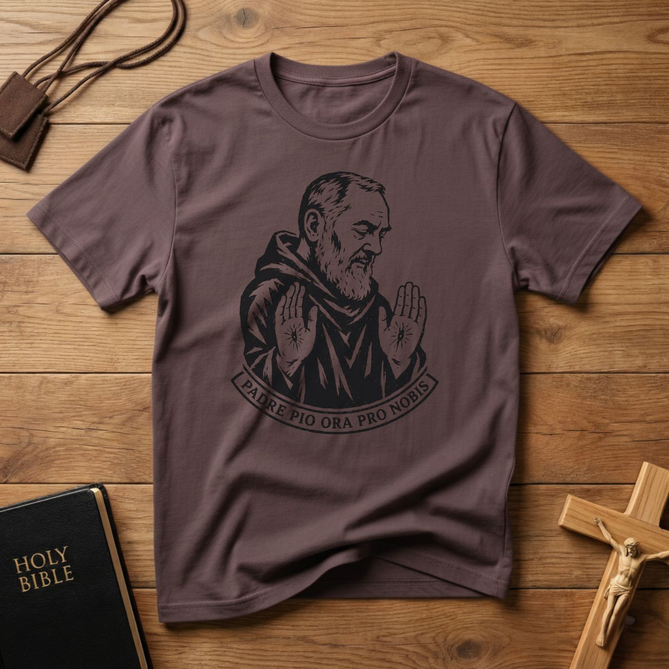 Padre Pio Woodcut T-shirt